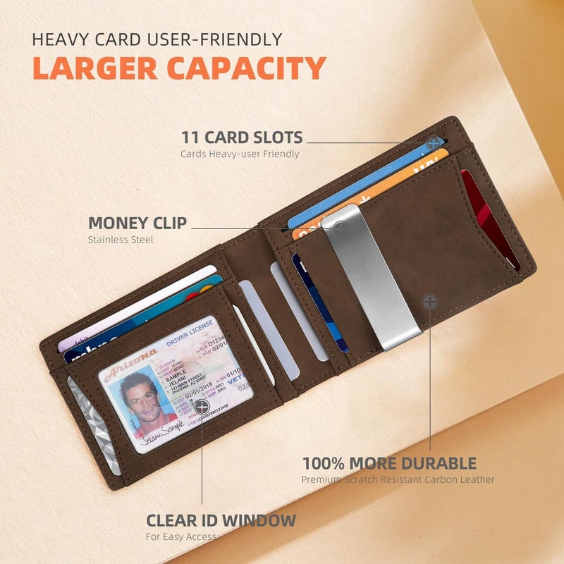 RUNBOX Money Clip Wallets for Men,Slim Leather Mens Bifold Wallet,RFID Blocking Front Pocket Wallet,Thin Credit Card Holder with Gift Box - Image 3